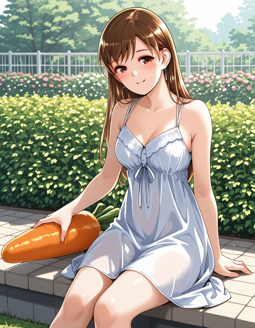 nitta minamisummer dress,  sitting,  garden on Tensor.Art