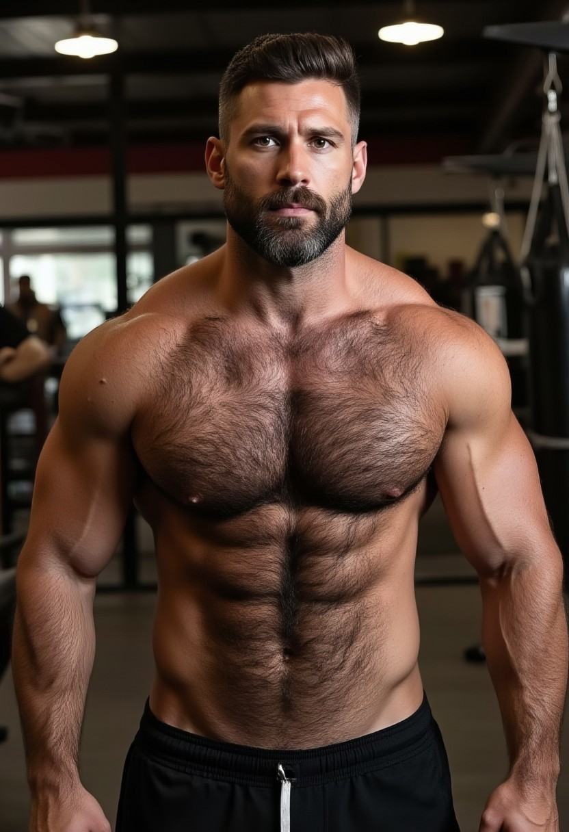 portrait of a rugged,  muscular good looking man with a very hairy chest,  shoulders on Tensor.Art