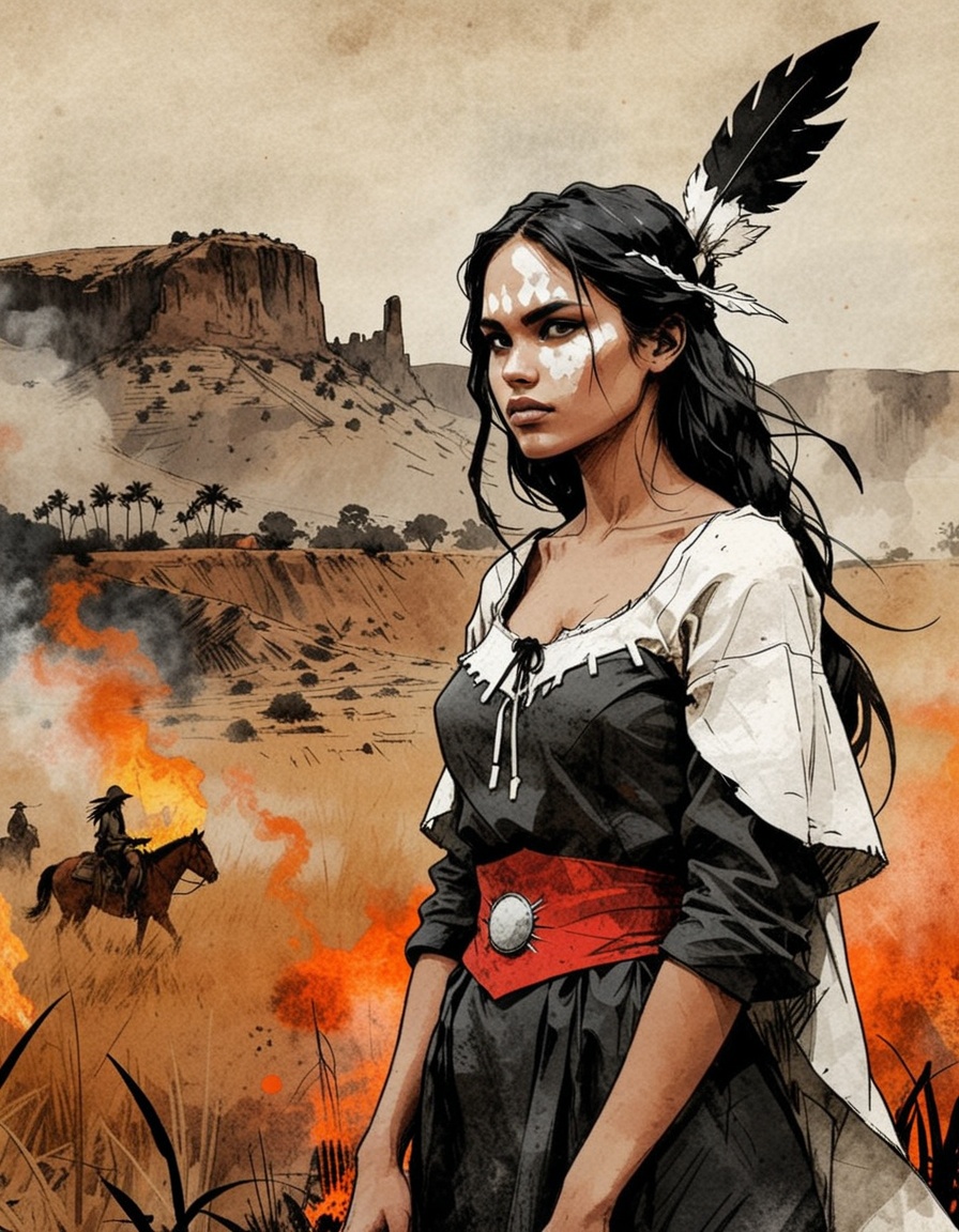 fiery woman cheyenne,  High contrast,  minimalistic on Tensor.Art