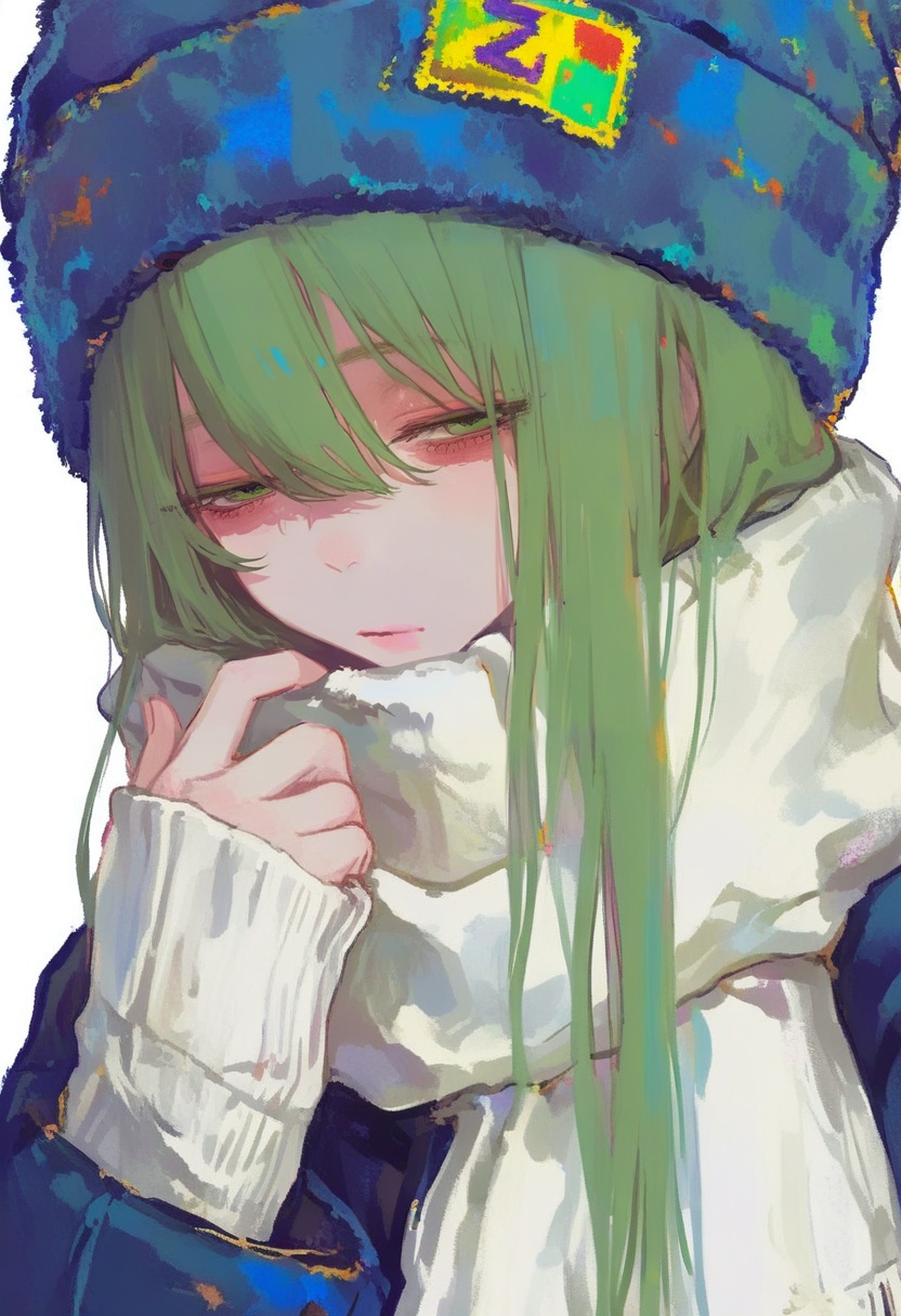 solo,  white scarf,  long hair on Tensor.Art
