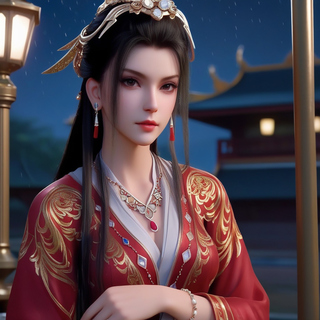 <lora:835-DA-XL-晏琉璃-婚服:0.8>, (,1girl, ,best quality, ),, ,ultra detailed 8k cg,            cinematic lighting, cinematic bloom, (( , )),,  , unreal, science fiction,  luxury, jewelry, diamond, pearl, gem, sapphire, ruby, emerald, intricate detail, delicate pattern, charming, alluring, seductive, erotic, enchanting, hair ornament, necklace, earrings, bracelet, armlet,halo,masterpiece, (( , )),,  ,cherry blossoms,(((, night,night sky,lamppost,  ultra high res, (photorealistic:1.4), raw photo, 1girl, , rain, sweat, ,wet, )))(( , ))   (cleavage),,  (sit), ,