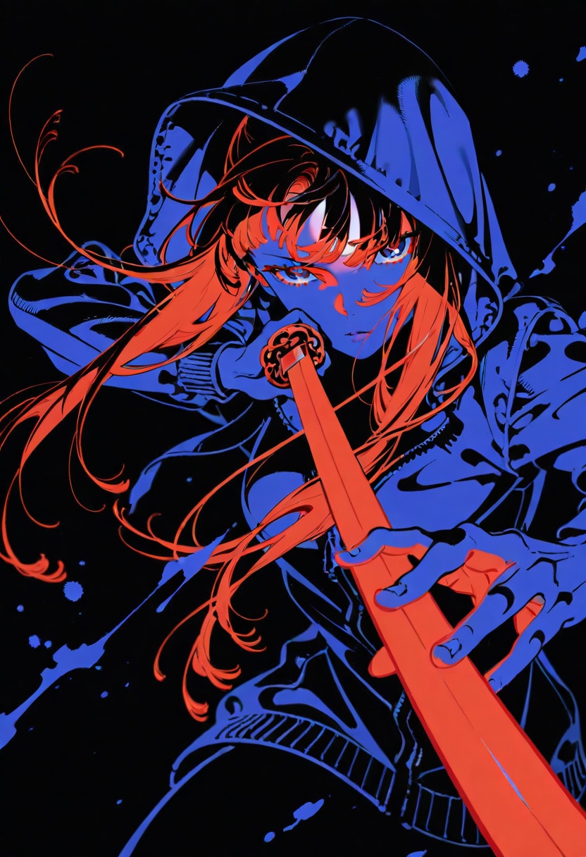 lineart,  monochrome,  (blue sword) on Tensor.Art