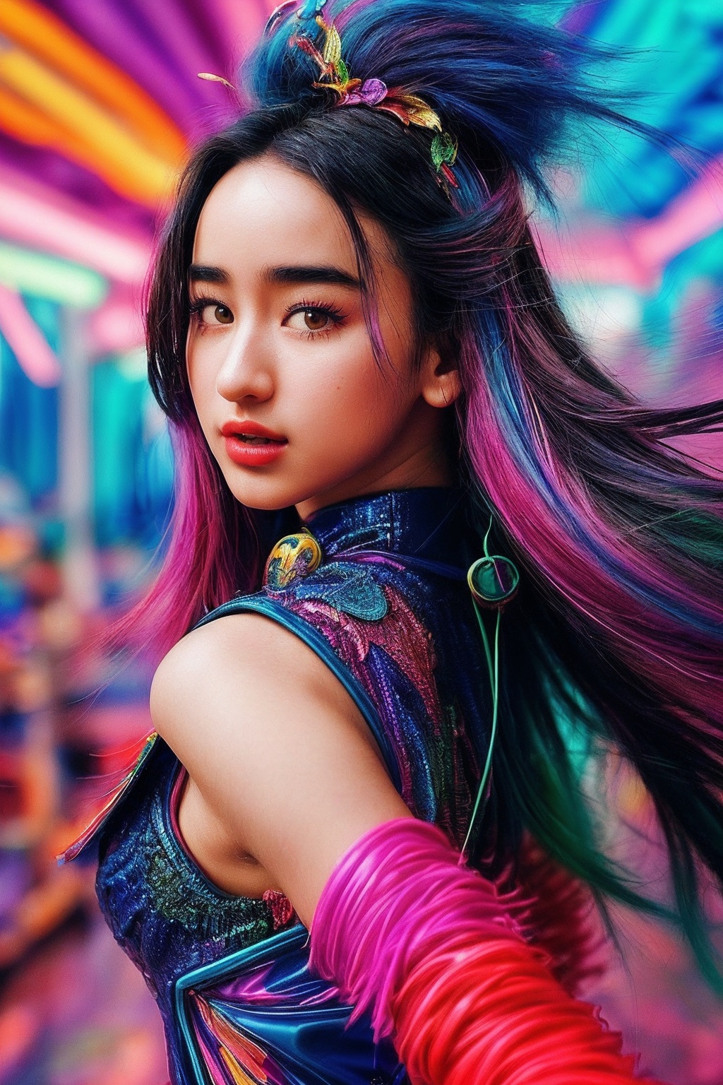 VandaM_SoloTI_v1,  (In a vibrant,  stylized outfit with bold colors and exaggerated on Tensor.Art