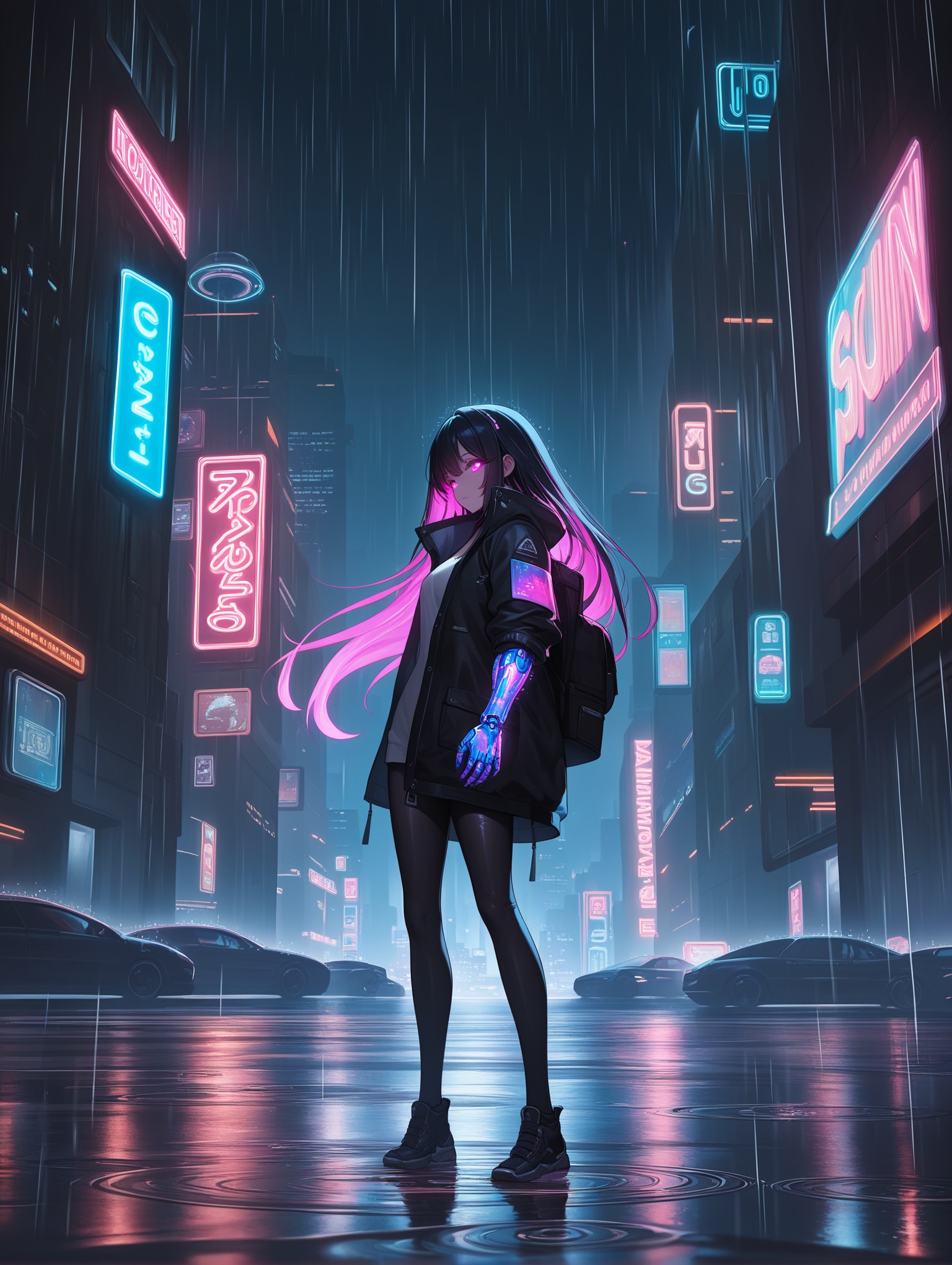 1girl,  neon hair,  cybernetic arm on Tensor.Art