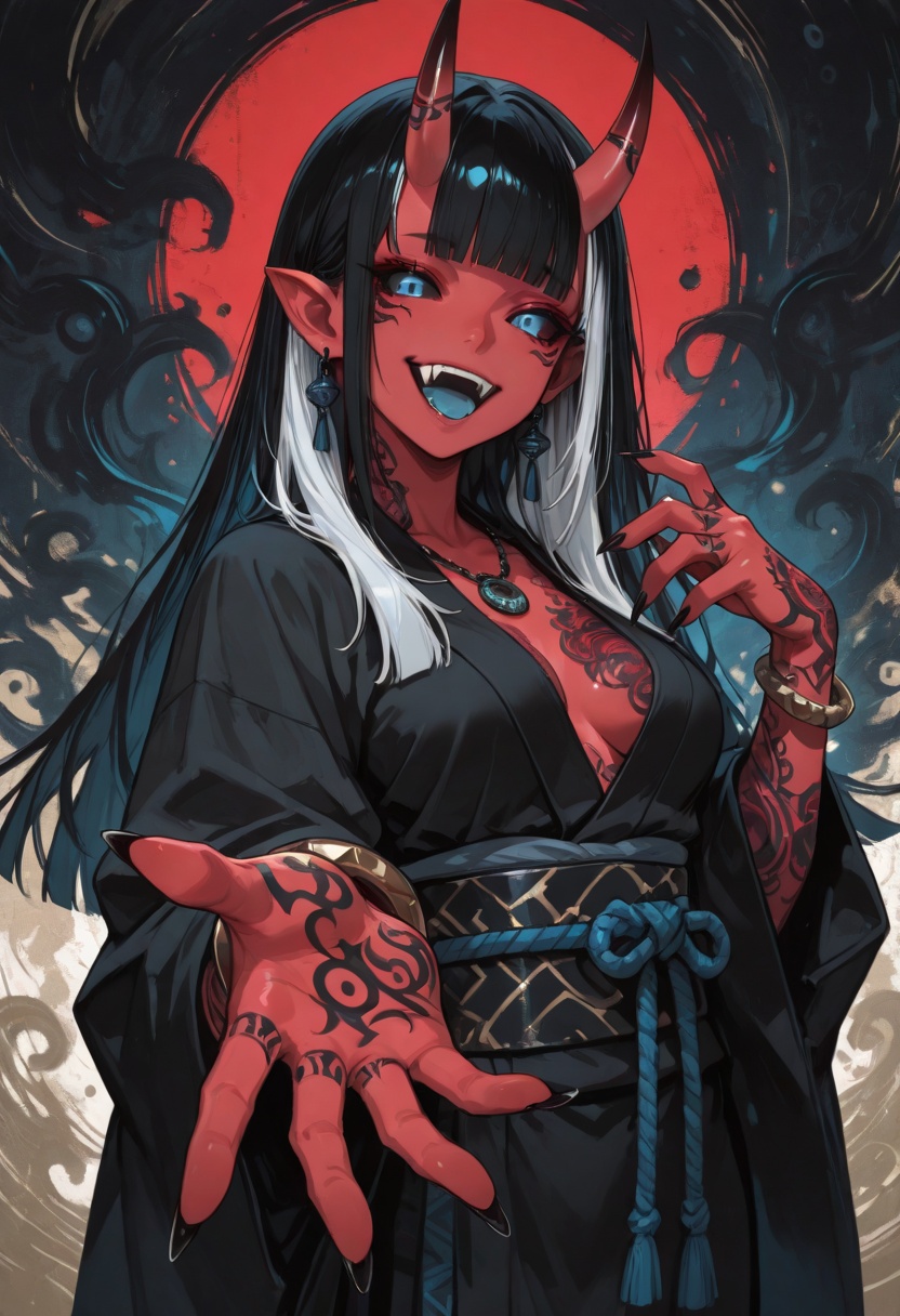 1girl,  red skin,  horns on Tensor.Art