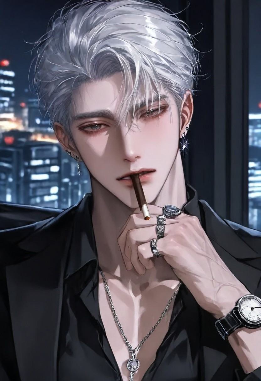 a man with a tattoo on his face,  and a cigarette,  smoking and the shadow of a building behind him on Tensor.Art