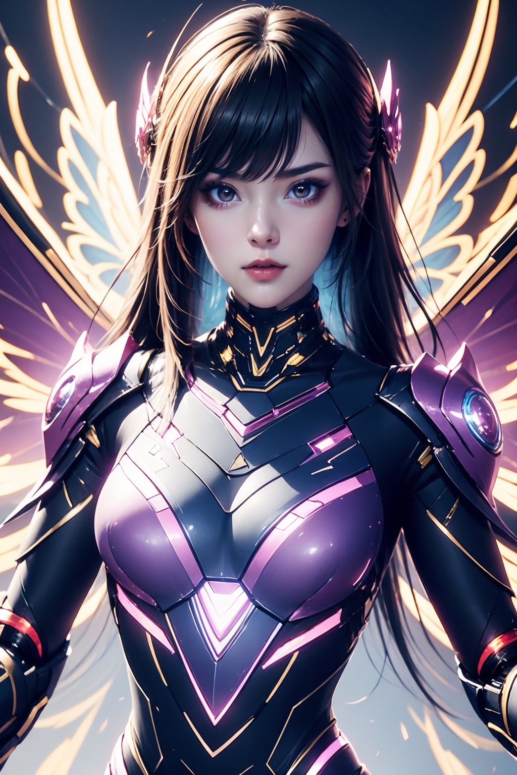1girl,upper body,power cyber armor,wings,