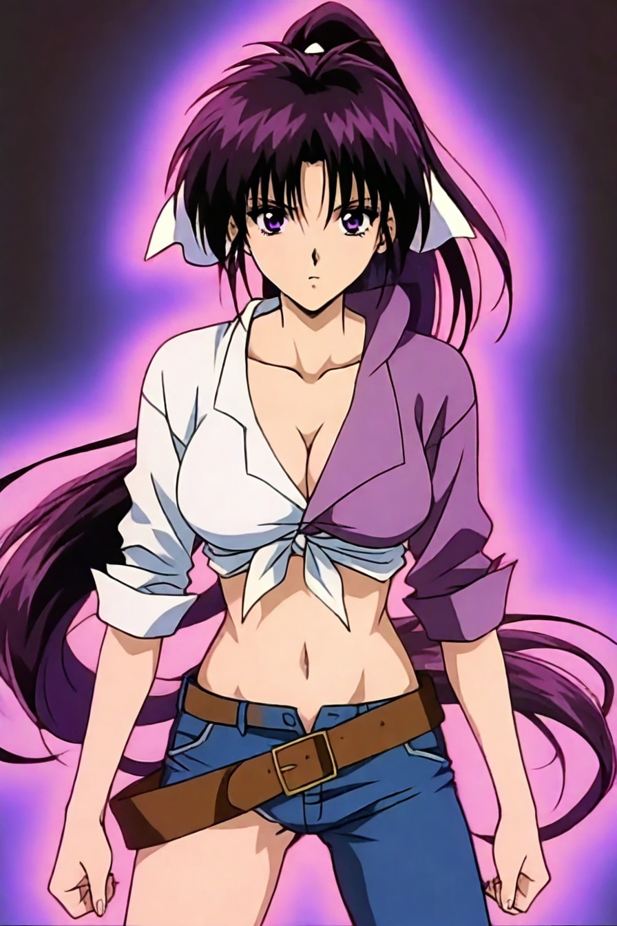 looking at the viewer,  asymmetrical clothes,  navel on Tensor.Art
