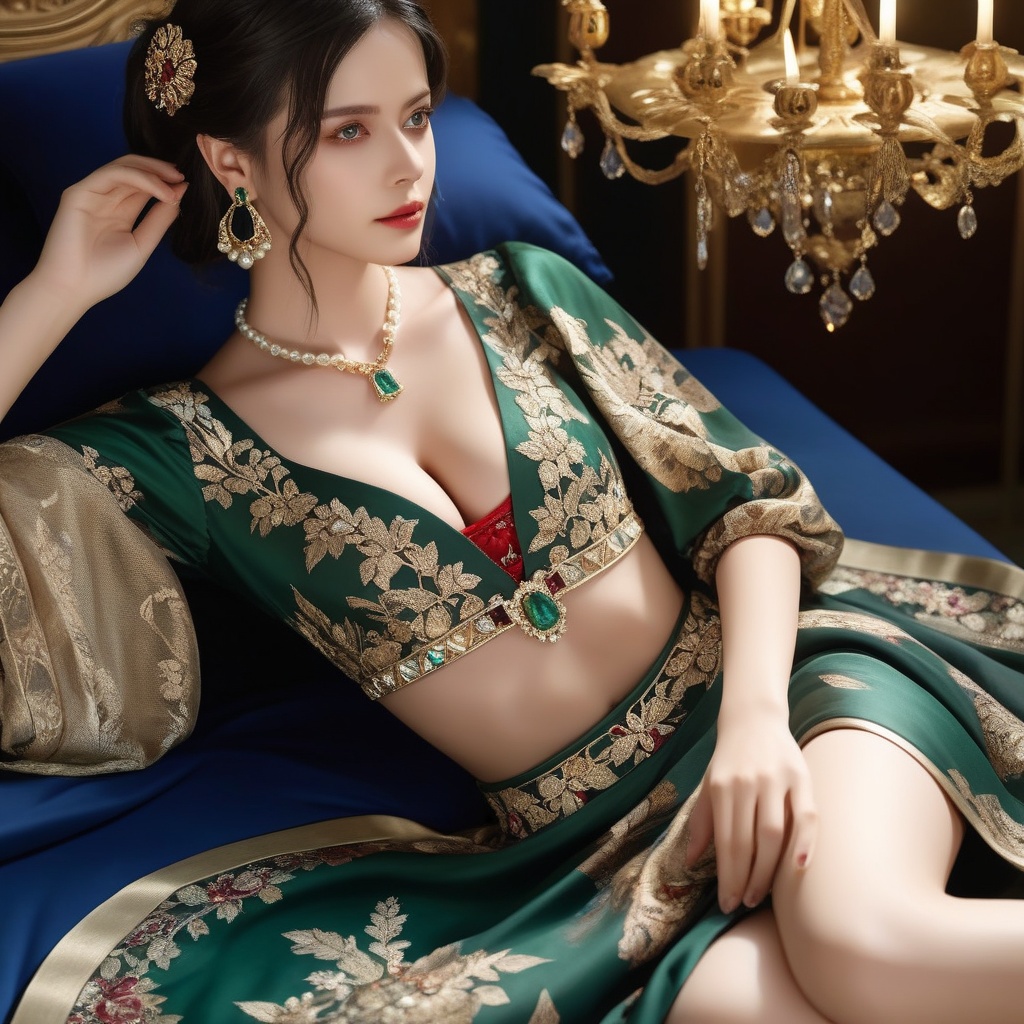 (,1girl, ,best quality, ),,masterpiece, ((((1girl, solo , lying, )))) (cleavage),,  (), ,ultra realistic 8k cg,   clean, masterpiece,      (( , )),,  , unreal, science fiction, luxury, jewelry, diamond, gold, pearl, gem, sapphire, ruby, emerald, intricate detail, delicate pattern, charming, alluring, seductive, erotic, enchanting, hair ornament, necklace, earrings, bracelet, armlet,halo,(cleavage),, , (sit), <lora:823-DA-XL-国模-恶女-VIVI:0.8>,
