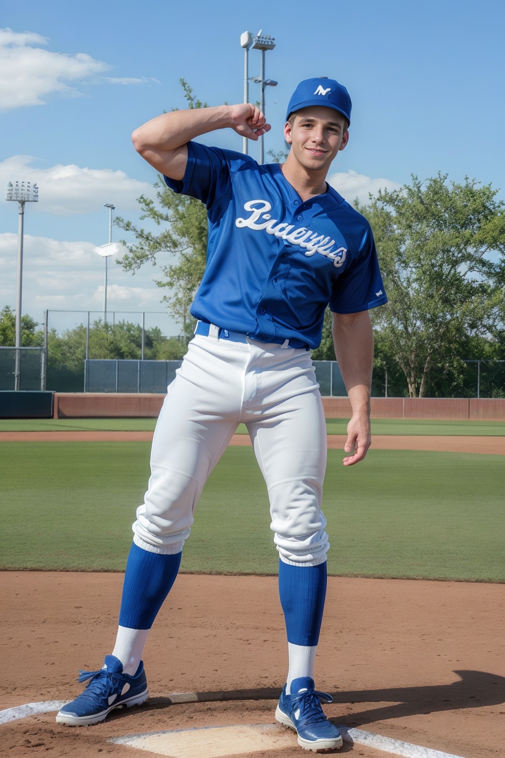 standing on a baseball field,  DaneDekota is a baseballplayer,  slight smile on Tensor.Art