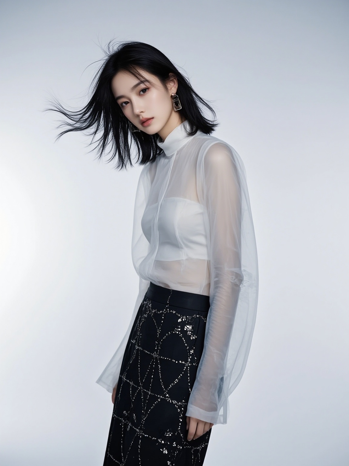 1girl,  This is a high-resolution photograph of a young woman with an East Asian appearance. She has a slim build and stra...