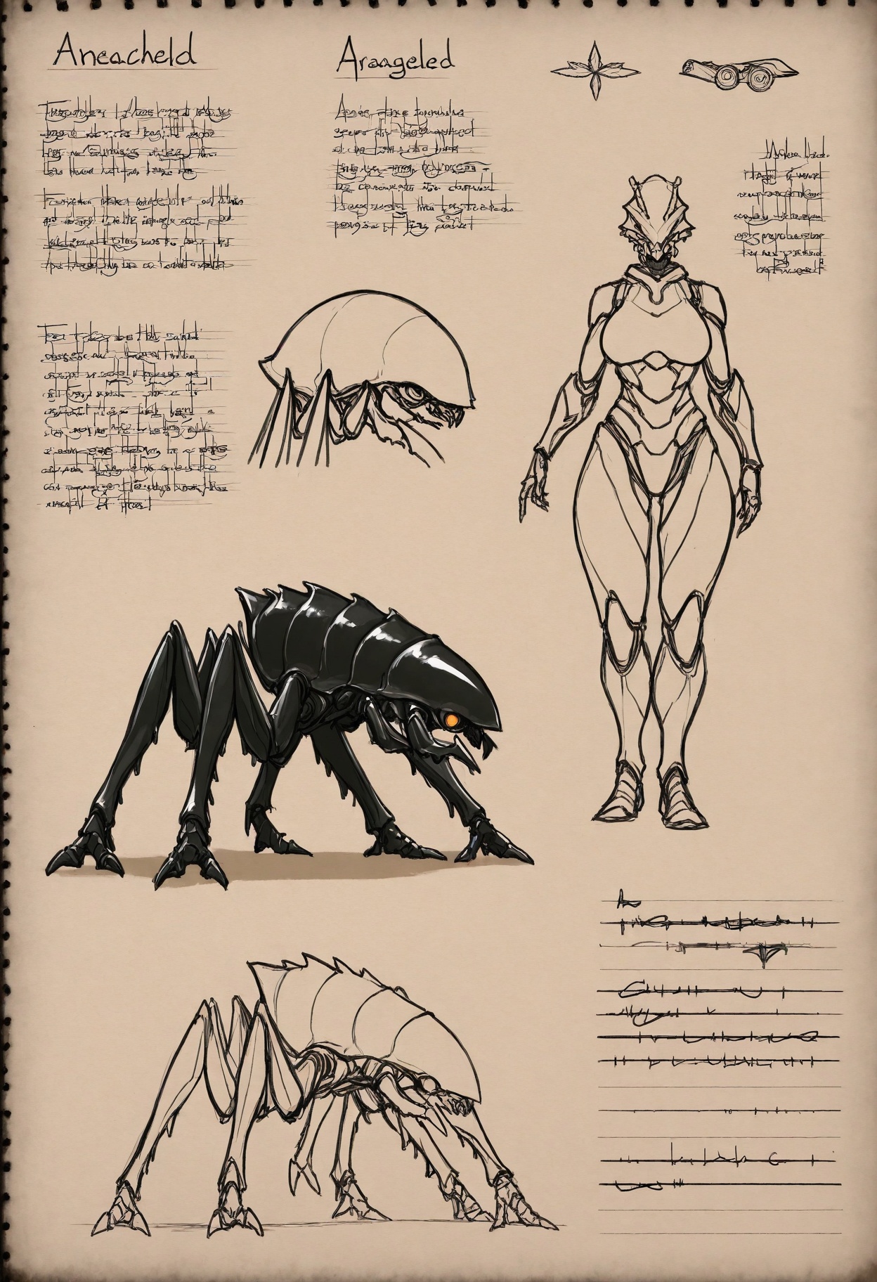 insectoid-alien,  concept art,  lineart on Tensor.Art