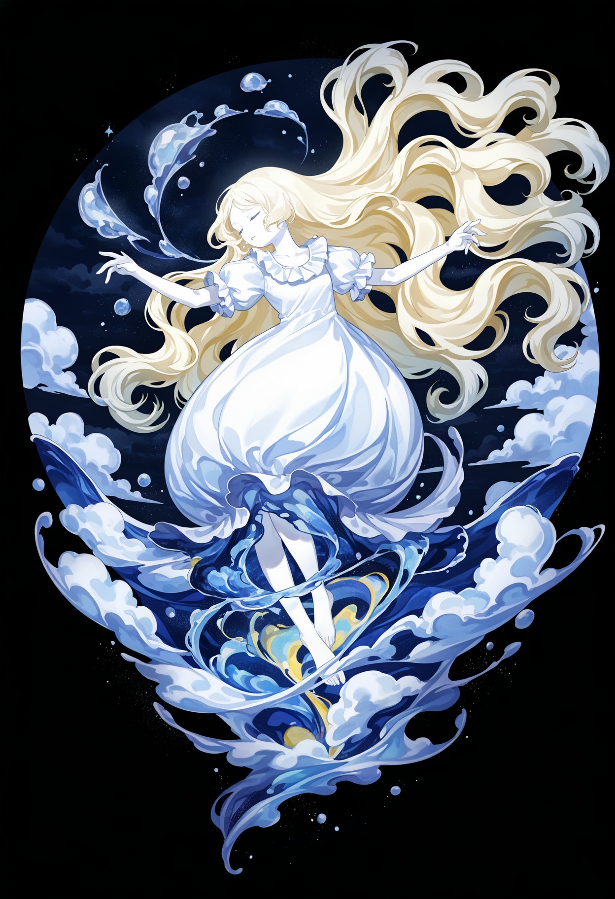 1girl,  watercolor style,  fluid colors on Tensor.Art