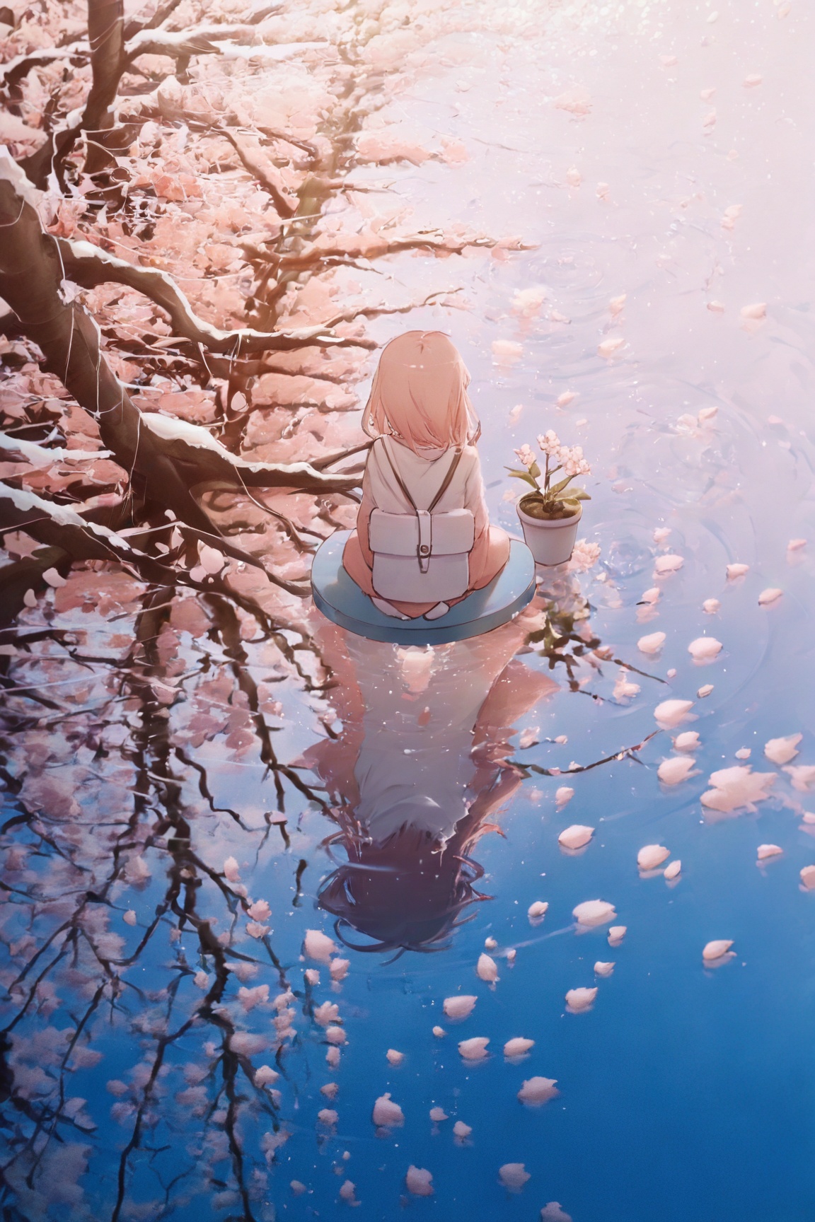 konya karasue,  solo,  cherry blossoms on Tensor.Art