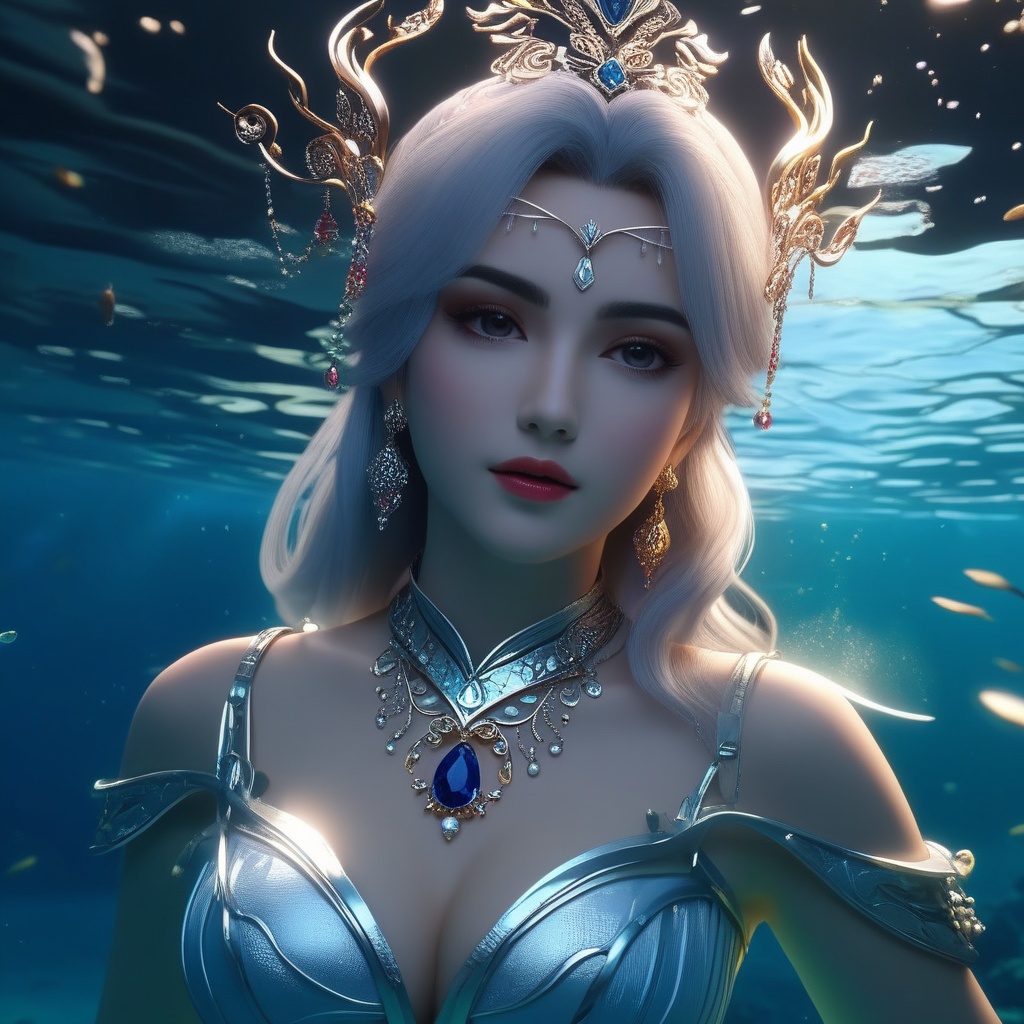 <lora:838-DA-XL-百炼成神-宁雨蝶-成年:0.8>, (,1girl, ,best quality, ),,masterpiece, ((((, solo,  , ,solo focus, ,underwater, )))) ,ultra realistic 8k cg,   clean, masterpiece,     cinematic lighting, cinematic bloom,  (( , )),, , unreal, science fiction, luxury, jewelry, diamond, gold, pearl, gem, sapphire, ruby, emerald, intricate detail, delicate pattern, charming, alluring, seductive, erotic, enchanting, hair ornament, necklace, earrings, bracelet, armlet,,(cleavage),,