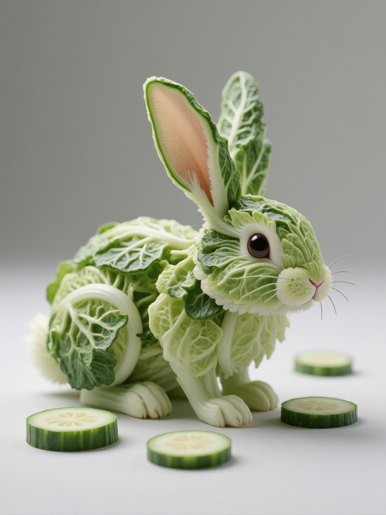 wgsc,  a creative and artistic representation of a rabbit made entirely out of vegetablesThe rabbit is composed of various...