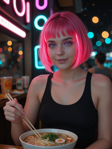 1girl,  short pink bob haircut,  vibrant hot pink eyeshadow on Tensor.Art