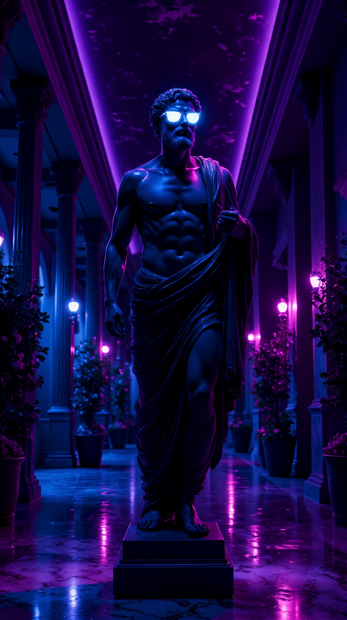 Stunning Greek male statue made of black marble,  bright colors,  highly reflective elements on Tensor.Art