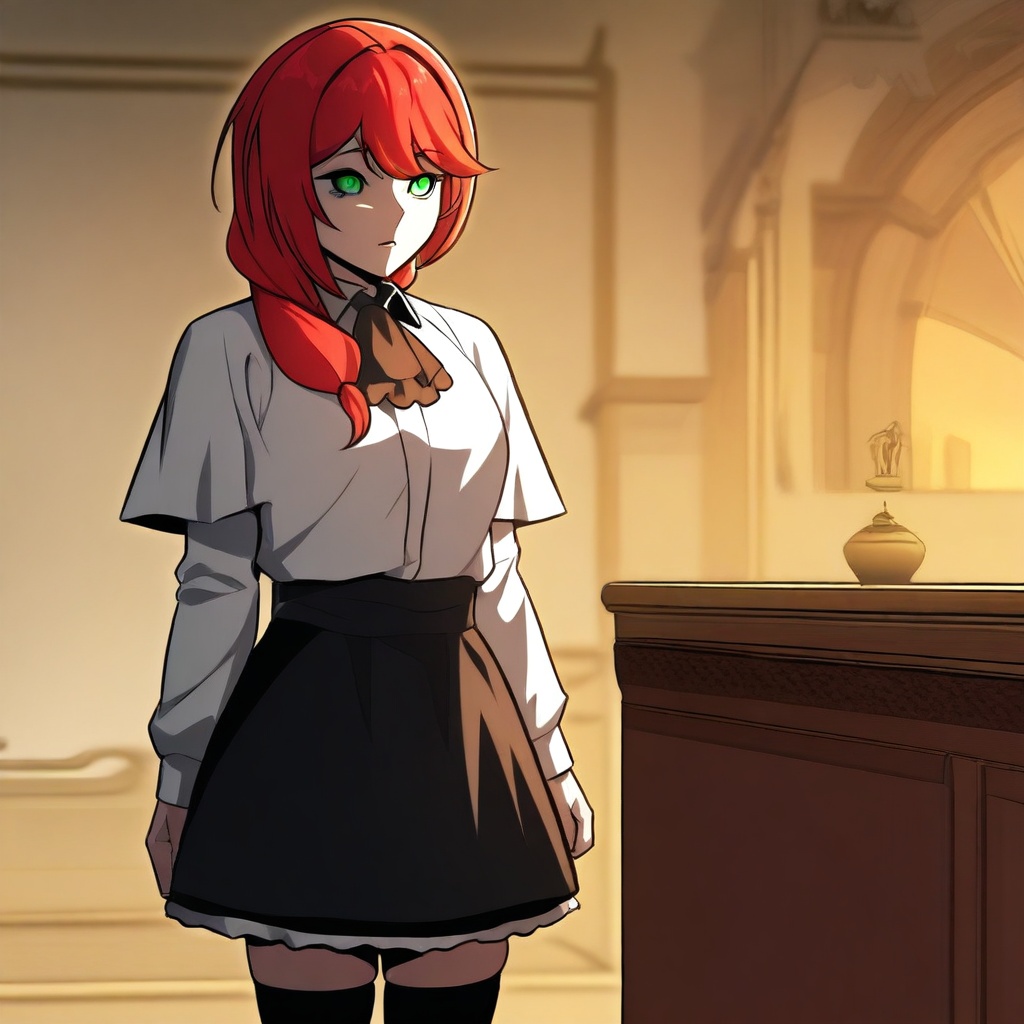 red hair,  low-tied hair,  hair over shoulder on Tensor.Art