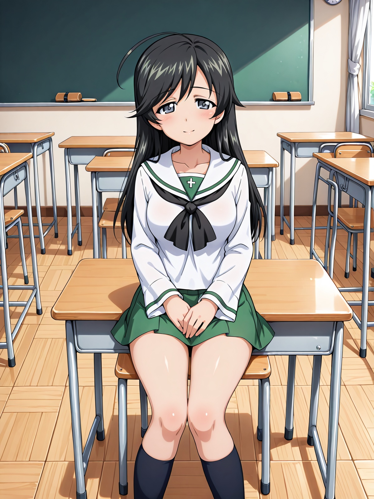 isuzu hana \(girls und panzer\),  ooarai school uniform,  classroom on Tensor.Art