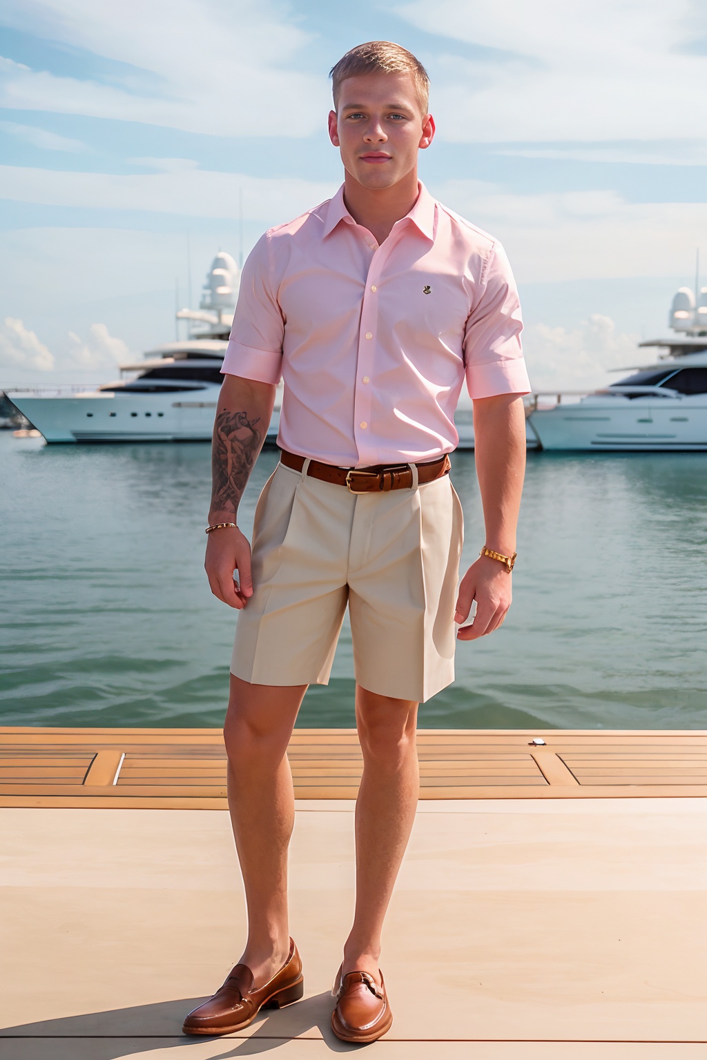 standing on a dock,  standing in front of a yacht,  BrandonPMyers is a preppy frat guy on Tensor.Art