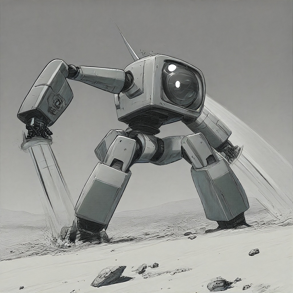 A robot trudging along through a lunar landscape on Tensor.Art