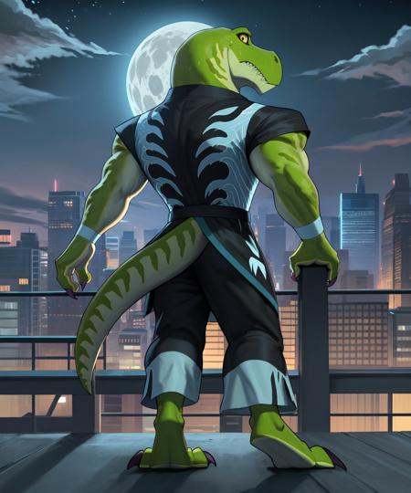 this photograph depicts a rear view of kan3,  kan3,  scalie on Tensor.Art