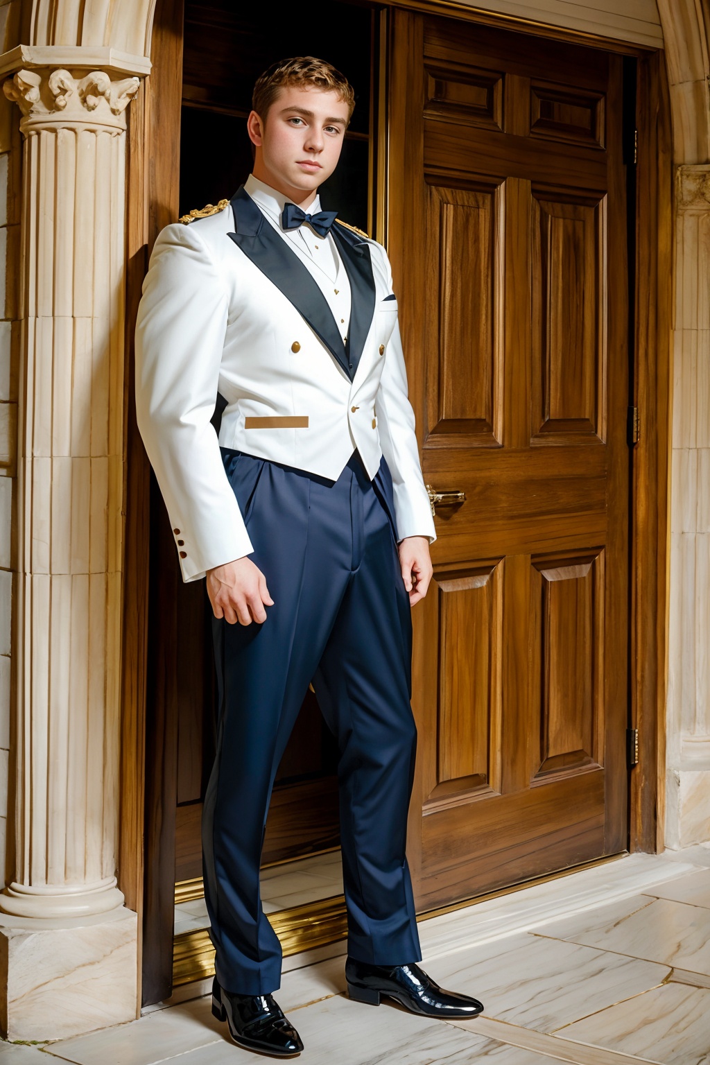 front doorway of a castle,  holding the door open,  dignified ConnorMaguire on Tensor.Art