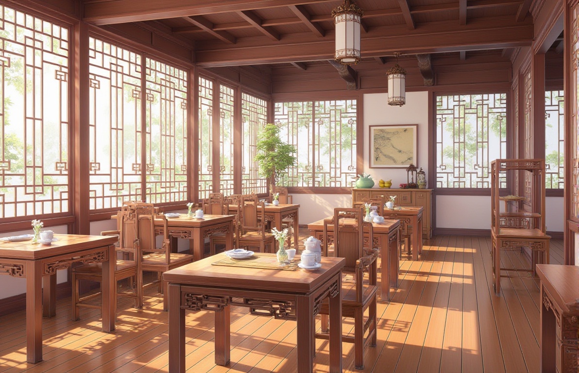guo_feng_chang_jing,Interior,tables,wood floors,chairs,Windows,