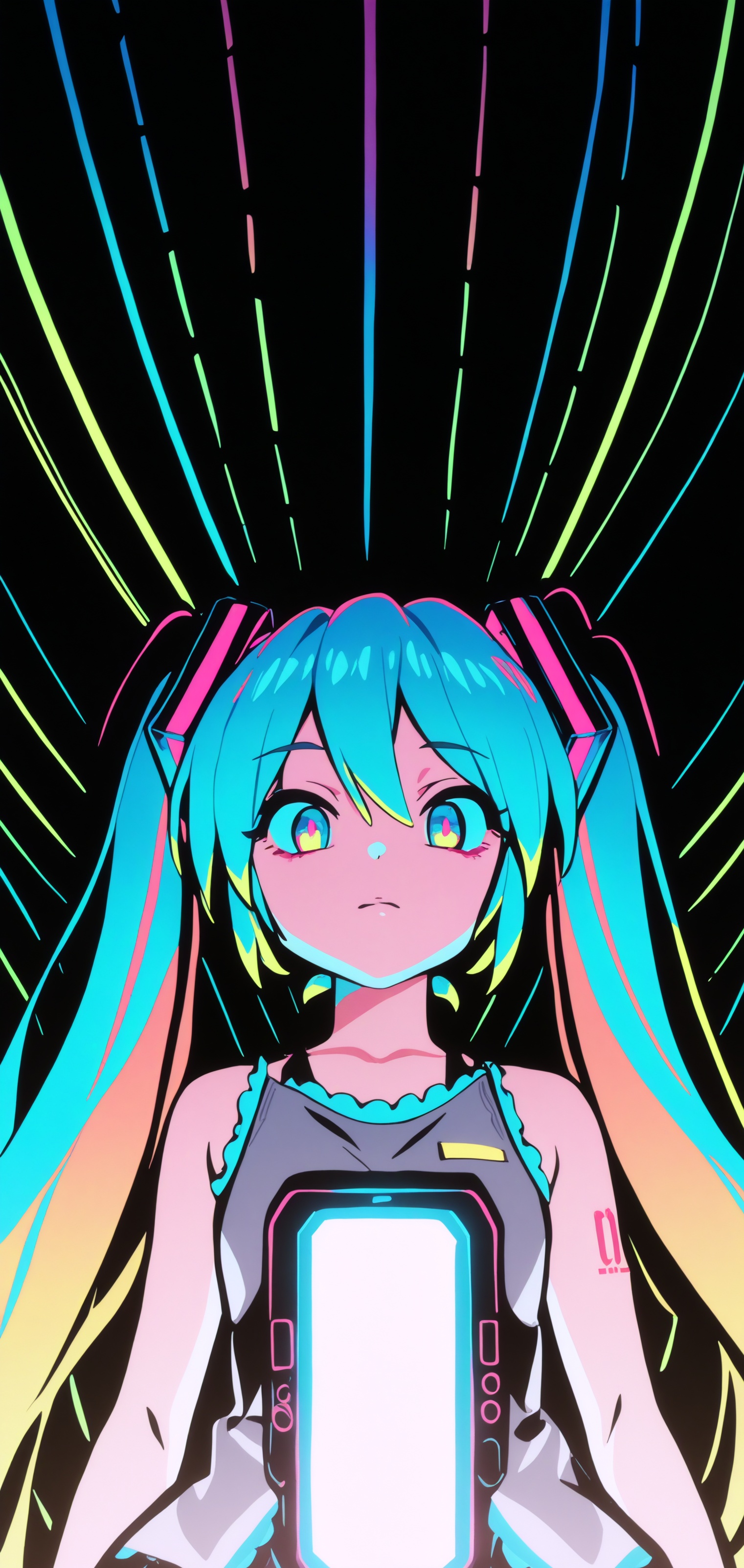 Hatsune Miku,  limited palette,  black background on Tensor.Art