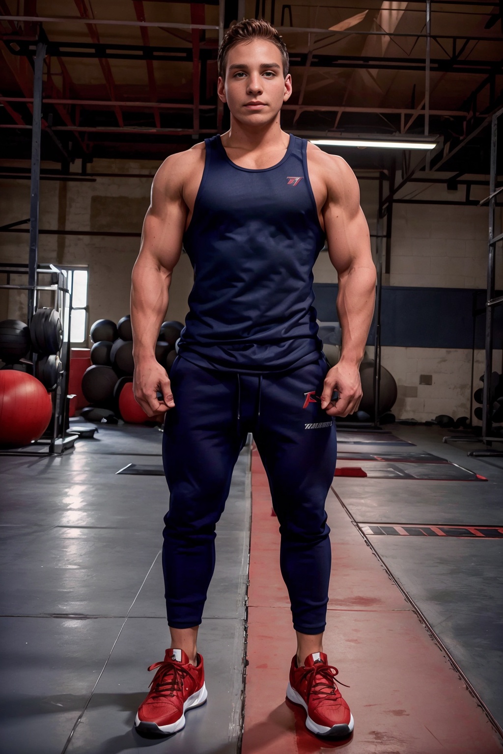 warehouse style gym,  DylanRoberts,  sexytrainer on Tensor.Art