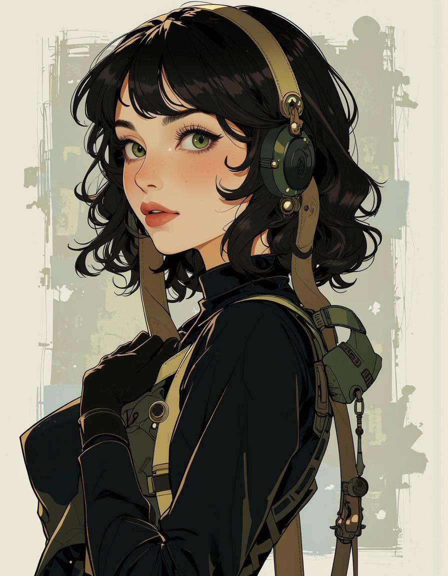 Anime style. A photo of a Beautiful fit woman,  emo chic goth girl. on Tensor.Art