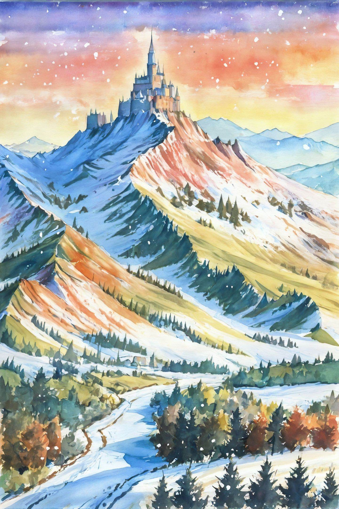 traditional media,  watercolor \(medium\),  scenery on Tensor.Art
