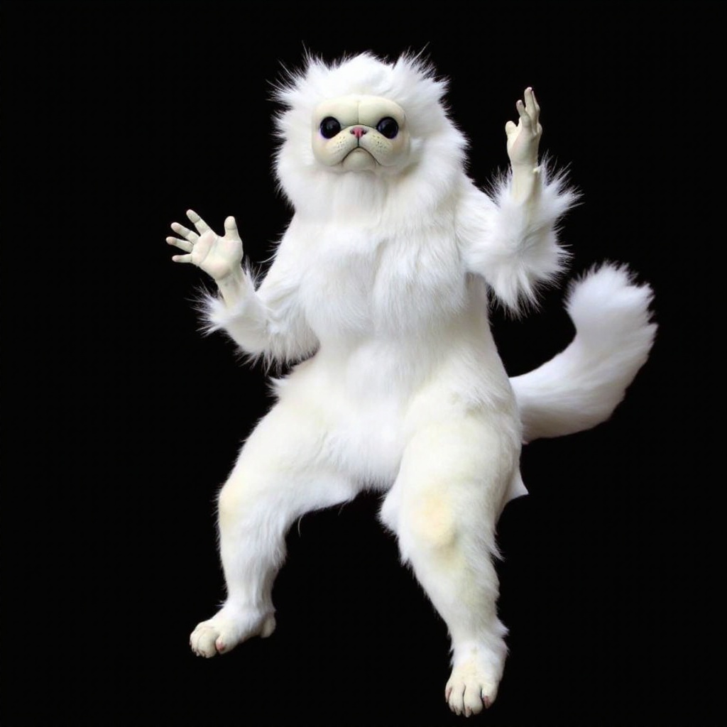 PERSIANCAT HOLDING UP MIDDLE FINGER,  WHITE MONKEY CAT WITH BLACK BACKGROUND on Tensor.Art