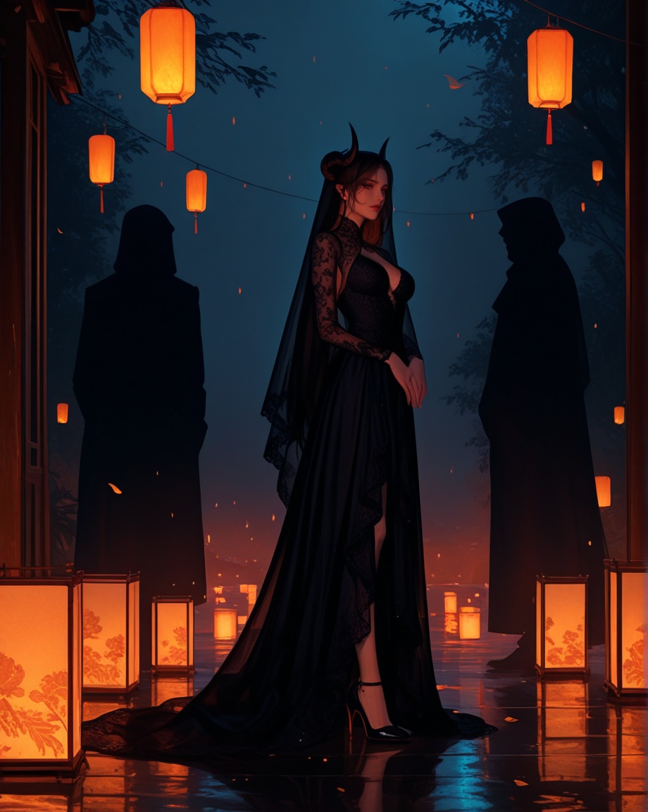 1girl,  demon_horns,  glowing_veil on Tensor.Art