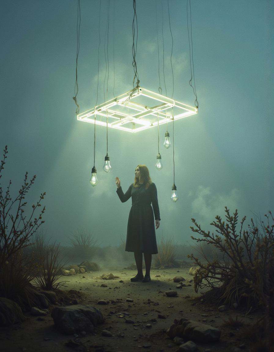An enigmatic composition bathed in soft,  diffused light,  blending whispers of surrealism and melancholia. The scene unfo...