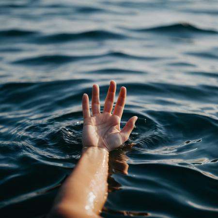 cinematic film still of a person's hand reaching out of the water,  shallow depth of field,  vignette on Tensor.Art