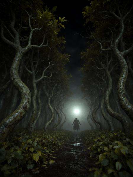 Real Horror Style,  A dense,  dark forest filled with gnarled on Tensor.Art