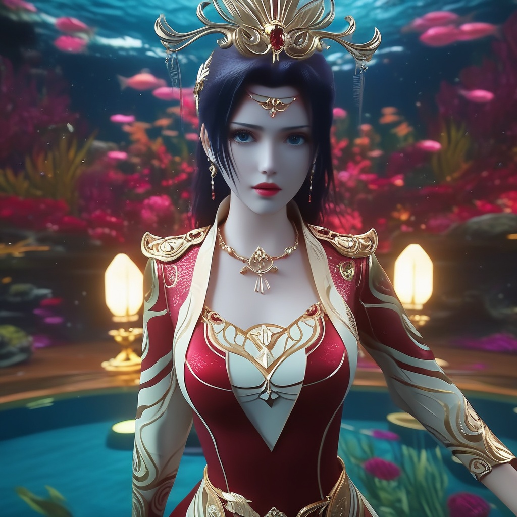 <lora:842-DA-XL-斗破苍穹-云韵-婚服:0.8>, (,1girl, ,best quality, ),,masterpiece, ((((, solo,  , ,solo focus, ,underwater, )))) ,ultra realistic 8k cg,   clean, masterpiece,     cinematic lighting, cinematic bloom,  (( , )),, , unreal, science fiction, luxury, jewelry, diamond, gold, pearl, gem, sapphire, ruby, emerald, intricate detail, delicate pattern, charming, alluring, seductive, erotic, enchanting, hair ornament, necklace, earrings, bracelet, armlet,,(cleavage),,