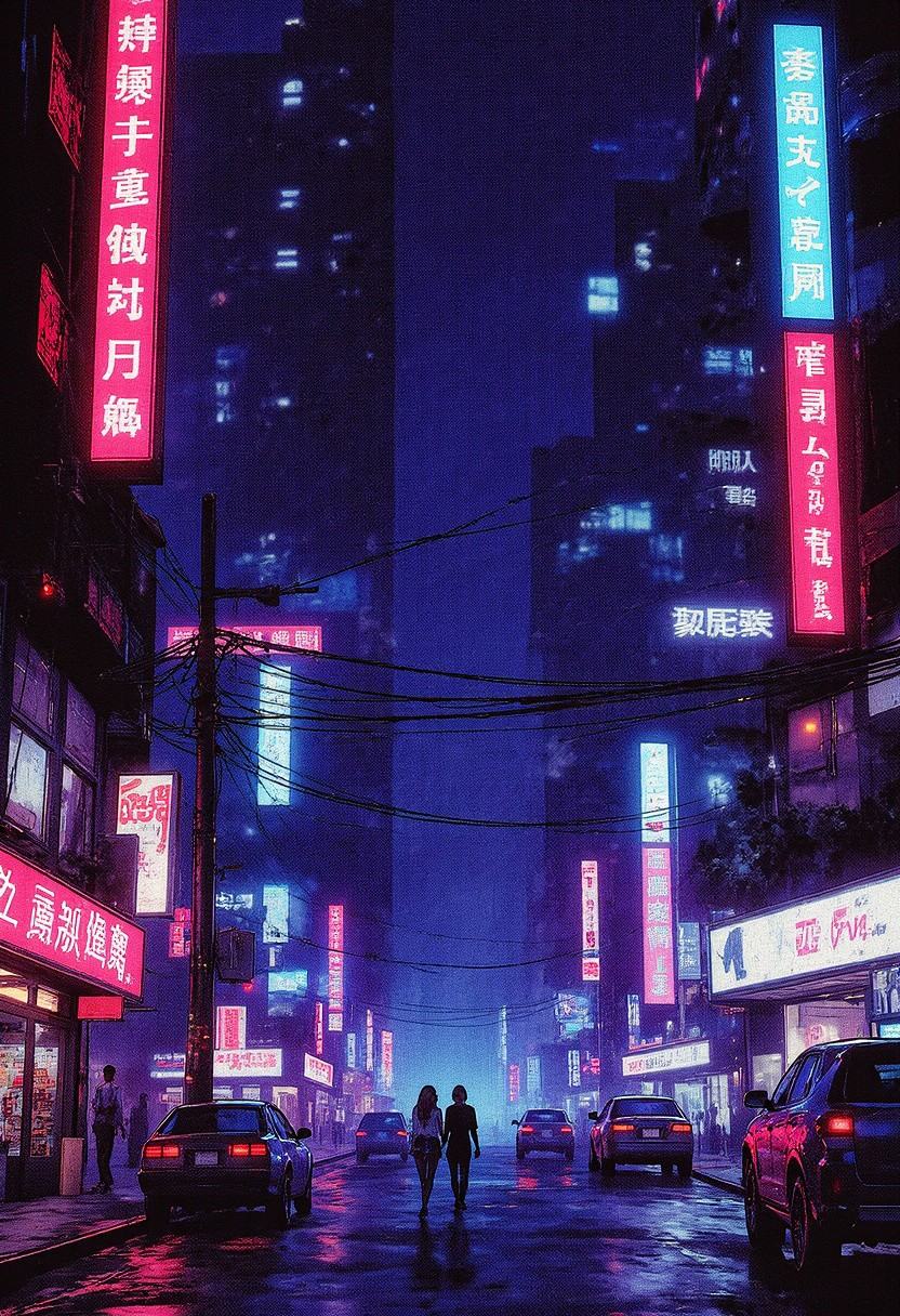 Kenva,  Synthwave Cyberpunk Anime — Halftone Neo-Noir Illustration,  kenva style on Tensor.Art
