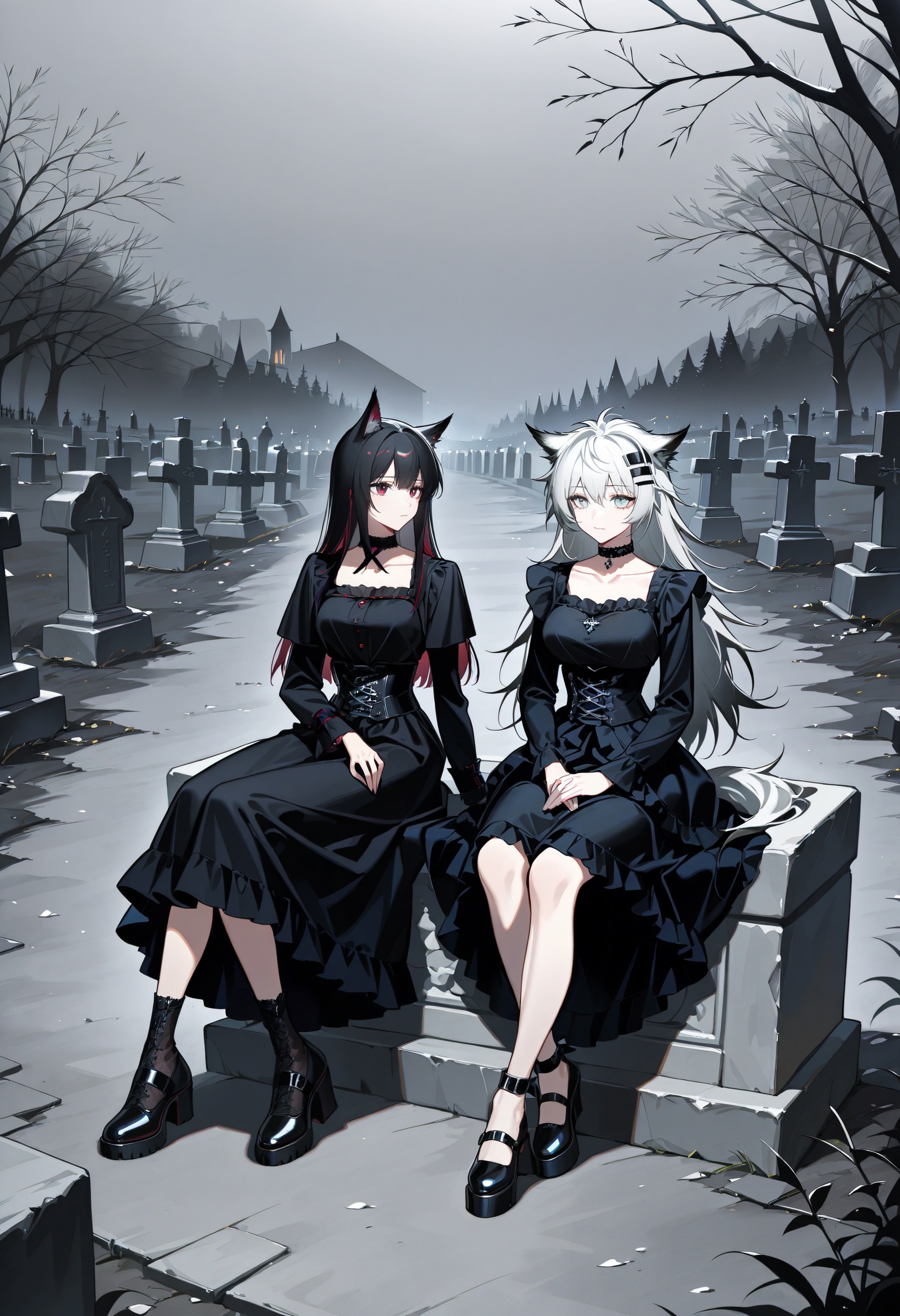 2girls,  dhg dress,  long sleeves on Tensor.Art