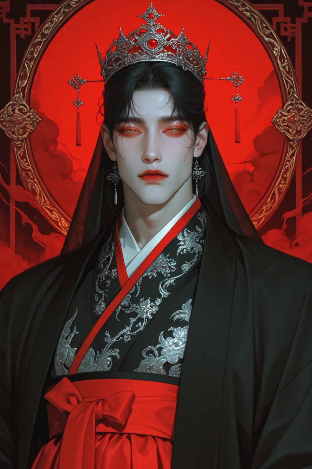 1man,  luxurious_red_hanbok,  silver_embroidery on Tensor.Art