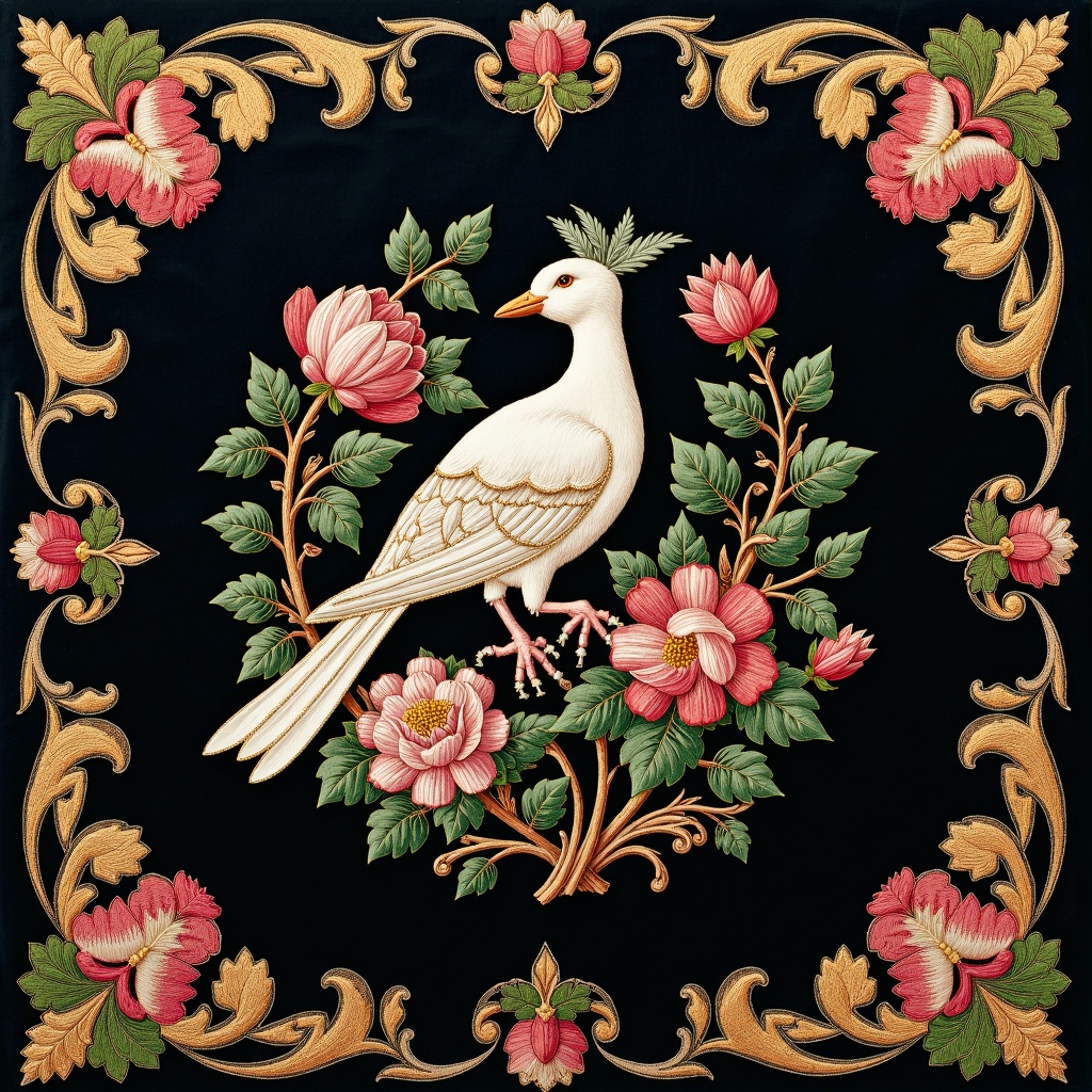 embroidery,there is a picture of a bird and flowers on a black background,floral embroidery,victorian textiles,embroidered brocade,fabric embroidery,luxury journal cover,baroque cloth,highly detailed pattern,panel of black,8k fabric texture details,flowers. baroque elements,baroque wallpaper,intricate dark background,flower motif,ornate background,fine foliage lace,black rococo,ornate decorative background,inside stylized border,1 8 th century spring ornaments,decorative border,beaded embroidery,baroque frame border,background **** of big curtains,detailed lacework,directoire style,very detailed black feathers,filigree border,jewel embellishment,extremely intricate high detail,chinoiserie pattern,richly detailed colored,ornamental edges,