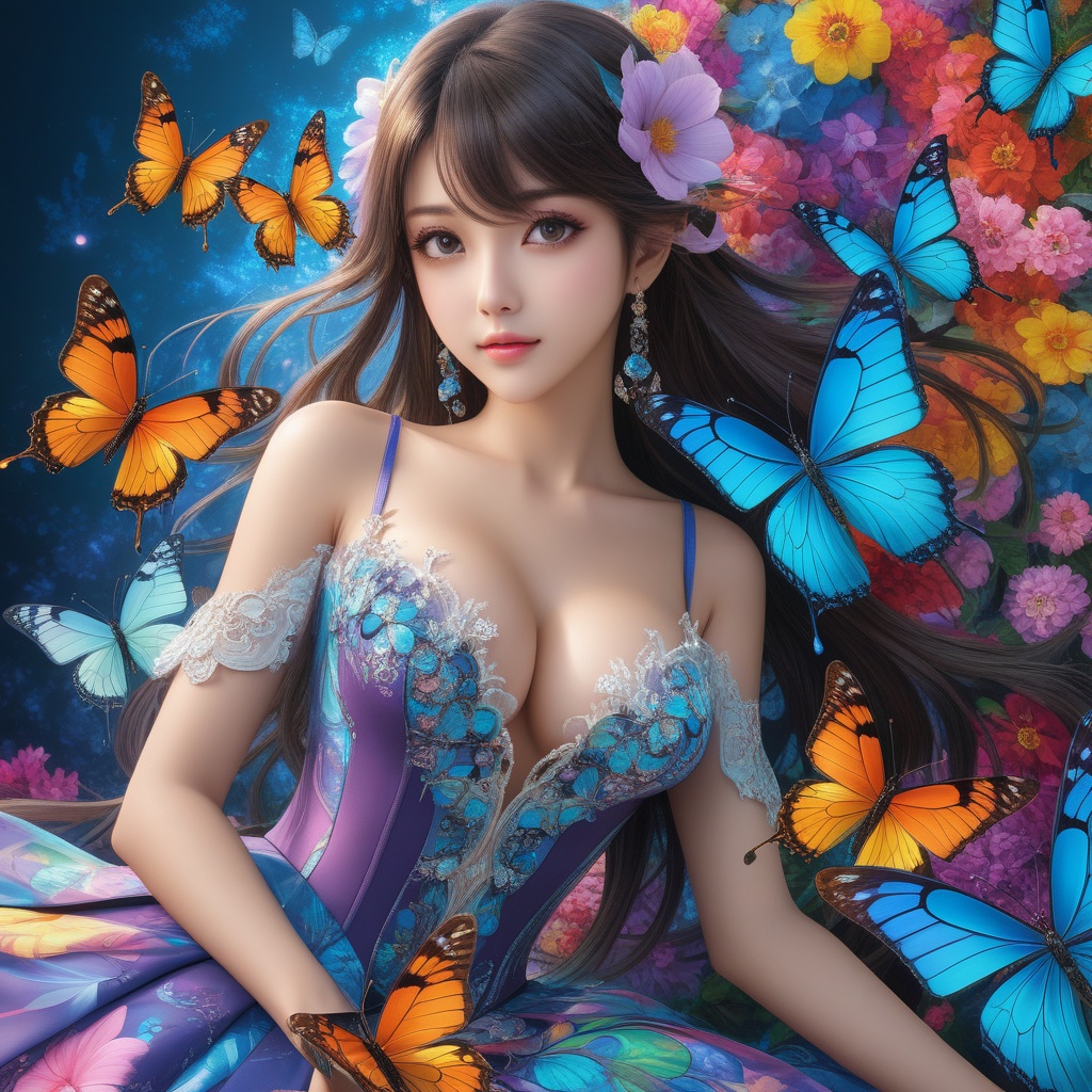 <lora:836-DA-XL-朴正允-绿-B:0.8>, (,1girl, ,best quality, ),,,anime,(masterpiece, top quality, best quality, official art, beautiful and aesthetic:1.2), (1girl)	, , (cleavage),, extreme detailed,(fractal art:1.3),colorful, flowers ,highest detailed,()    (cleavage),butterfly,  (),