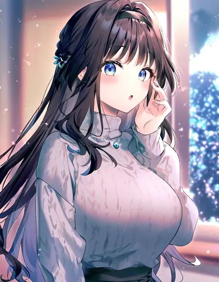 1girl,  waguri kaoruko,  kaoru hana wa rin to saku ((blue winter sweater)) on Tensor.Art