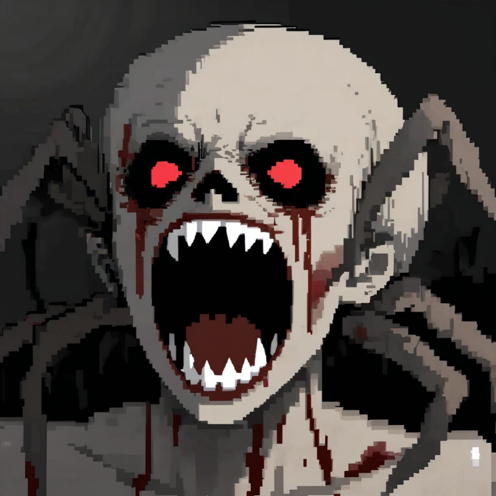 realistic creepy old spider,natural light,high detail skin,creepy setting,horror,open mouth with large sharp teeth dripping with blood,black dead eyes,scars,dark background,large fangs, <lora:数字头像sdxl:0.7>