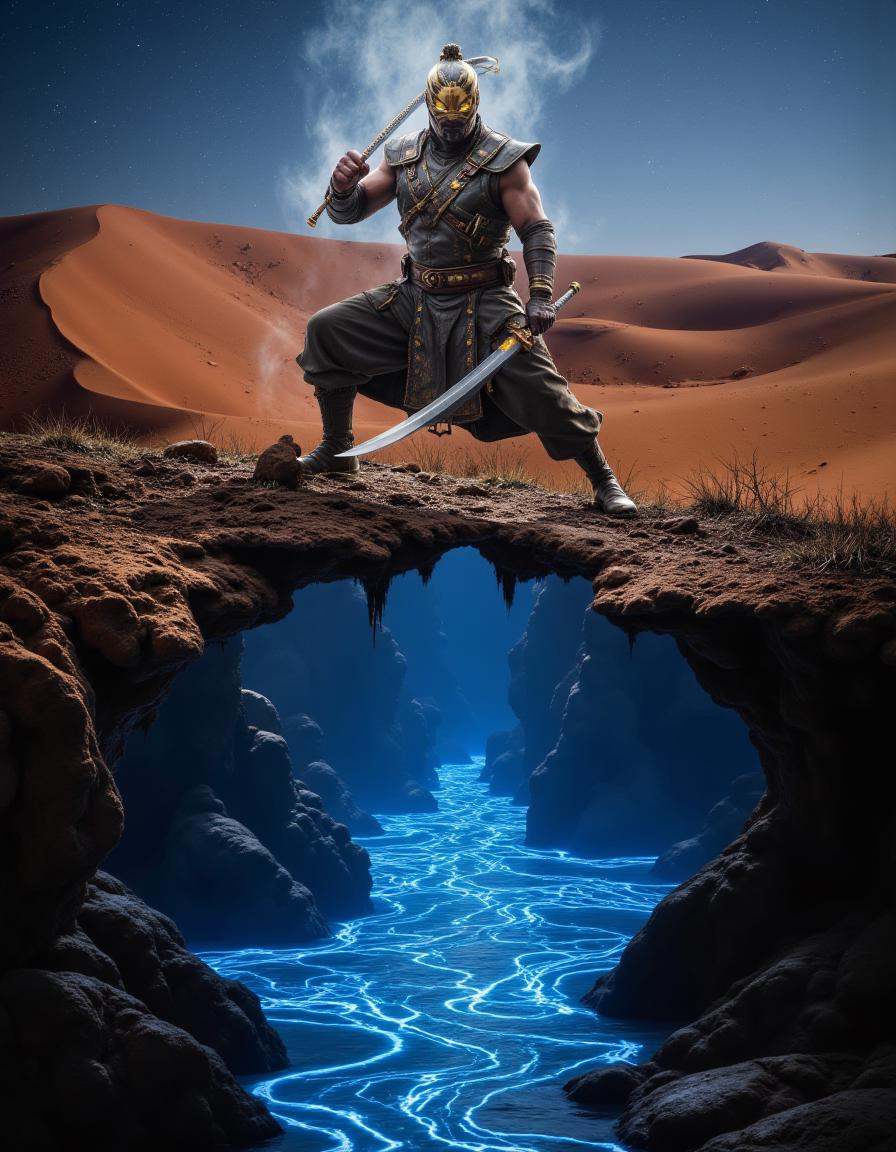 At the bottom of the image is a river of lights going through a desert. Photoshopped into the top of the image is mortal k...