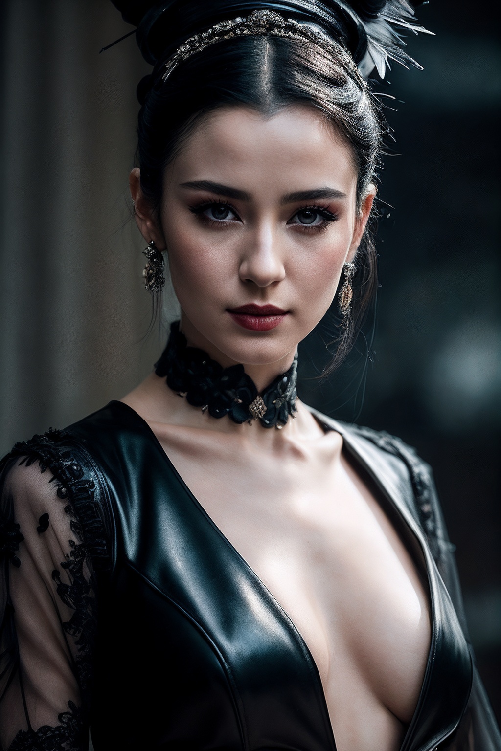 VG09_SoloTI_v1,  (In a dark,  Gothic ensemble with leather and metal accents on Tensor.Art