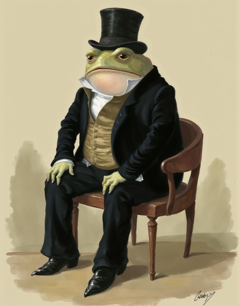 The image is a digital drawing in a classic,  humorous style,  reminiscent of 19th-century satirical prints. It depicts a...