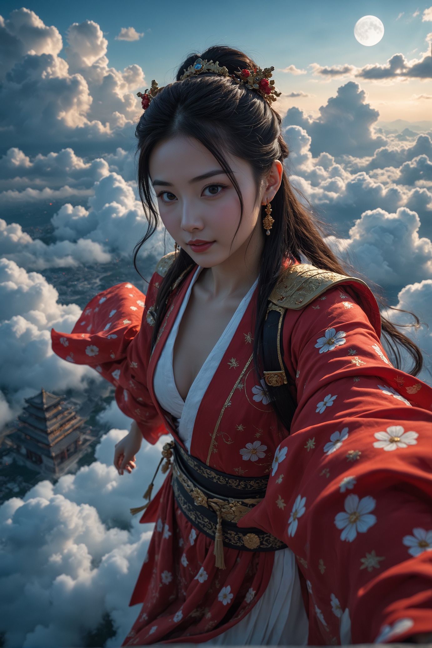 18-year-old cure beauty hanfu girl,  close-up,  aerial on Tensor.Art